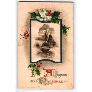 Vintage 1912 Embossed Christmas Postcard by John Winsch Holly Design